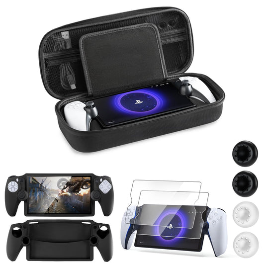 CoBak Hard Carrying Shell Case for PlayStation Portal Remote Player - with 2 Screen Protector  1 Grip Case  4 Thumb Grip Caps  Hard Outer Cover for PS5 Portal  Black