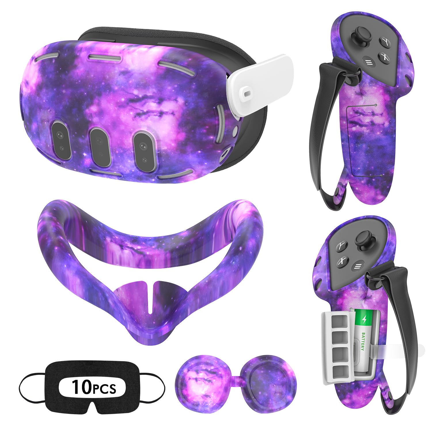 Tyasoleil VR Silicone Case for Meta Quest 3  Design Upgraded Accessories for Oculus Quest 3  Face Cover  Controller Grips  Shell Cover  Lens Cover  Disposable Eye Cover (Purple)