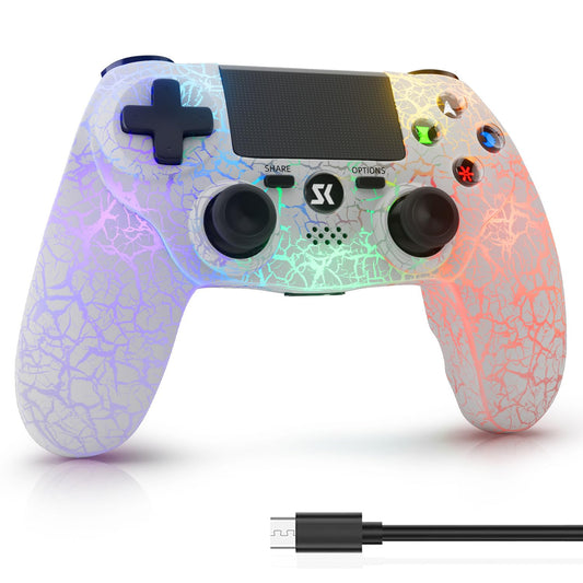 ISHAKO Wireless Controller for PS4/PS3/PC/iOS/Android - RGB Lights, Dual Vibration, 1000mAh Battery, Model SN415LW, White