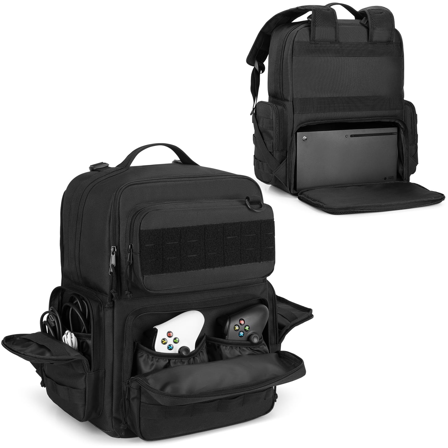 PGmoon Travel Tactical Backpack Compatible with Xbox Series X Console Carrying Case Bag with Individual Room for Console  Plenty of Pockets for Controllers  Headphone and More(Patent Design)