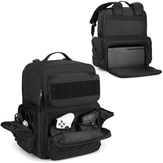 PGmoon Travel Tactical Backpack Compatible with Xbox Series X Console Carrying Case Bag with Individual Room for Console  Plenty of Pockets for Controllers  Headphone and More(Patent Design)