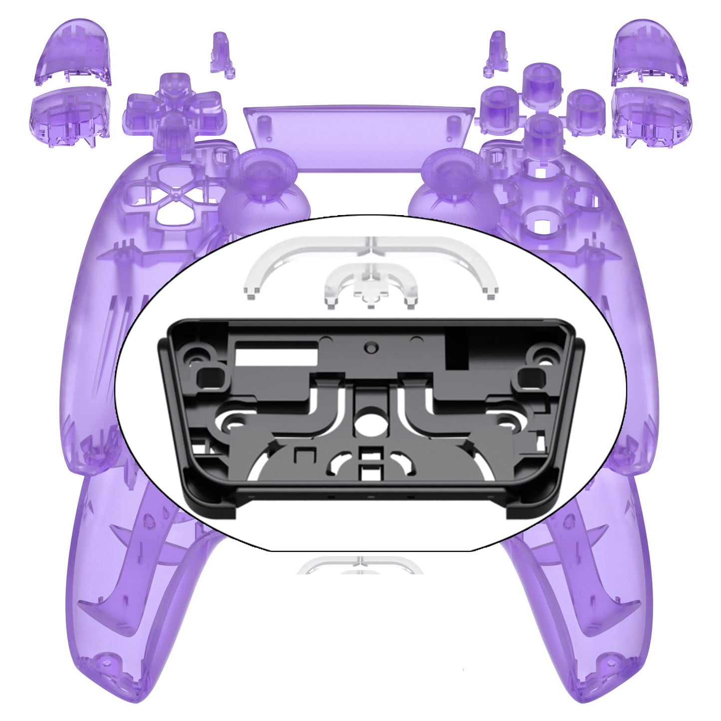 eXtremeRate Full Set Shell with Buttons Touchpad Cover  Clear Atomic Purple Custom Replacement Decorative Trim Shell Front Back Plates Compatible with p s 5 Controller BDM-030 BDM-040 BDM-050