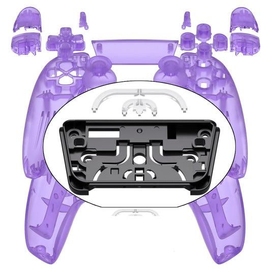 eXtremeRate Full Set Shell with Buttons Touchpad Cover  Clear Atomic Purple Custom Replacement Decorative Trim Shell Front Back Plates Compatible with p s 5 Controller BDM-030 BDM-040 BDM-050