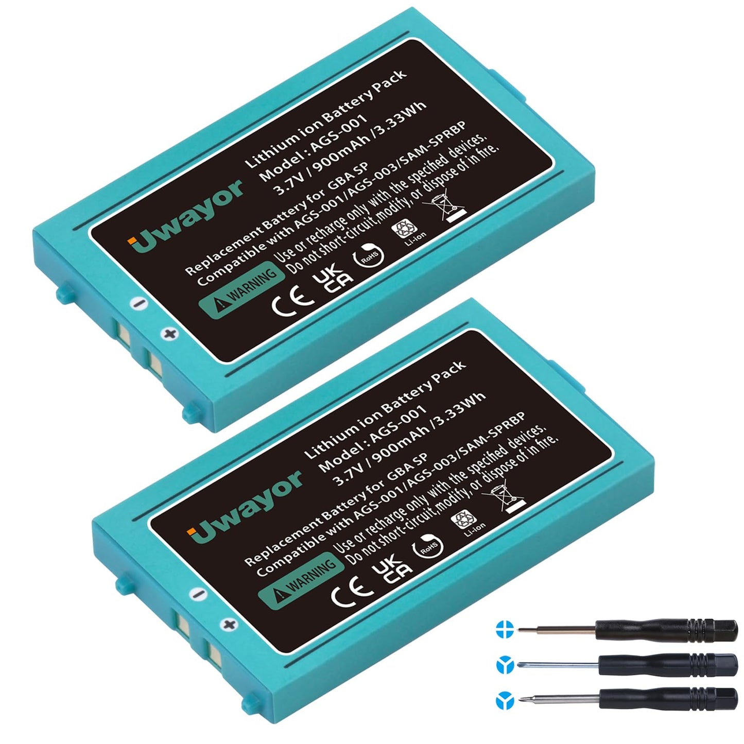 GBA SP Battery Replacement  2 Pack 900mAh Rechargeable Battery for Nintendo Gameboy Advance SP AGS-001  AGS-001  SAM-SPRBP