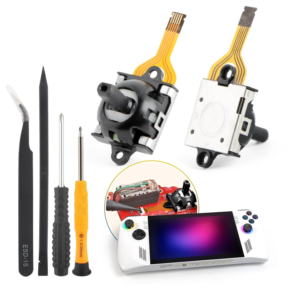 1PCS Hall Effect Joysticks for Asus ROG Ally RC71L Joystick Replacement for GPD WIN3 Windows 10 3D Analog Stick Sensor Wheel Thumbsticks Module Handheld Console Accessories Parts with Repair Tools