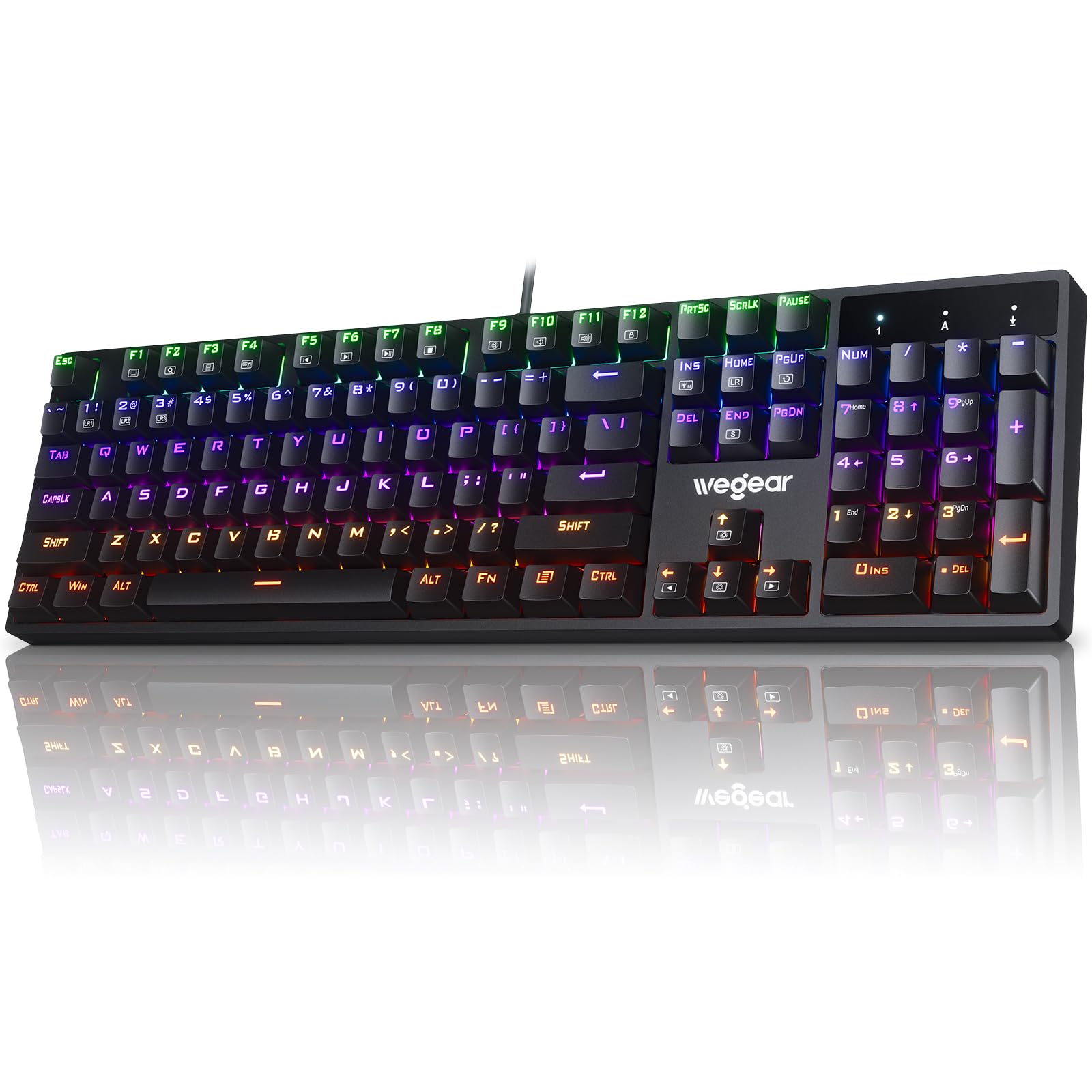 RGB Mechanical Gaming Keyboard Blue Switch  104 Keys Full-Size Light Up Key-board with 11 Backlit Modes  Anti-Ghosting  Double-Shot ABS Keycaps  USB Wired Computer Key board for Windows PC Gamer