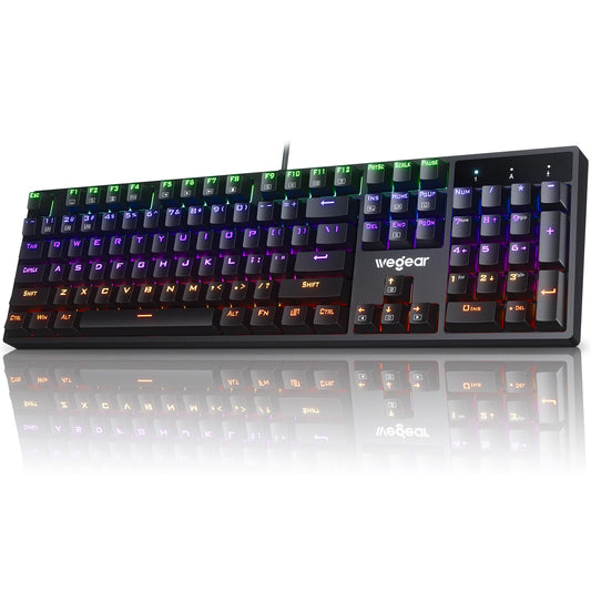 RGB Mechanical Gaming Keyboard Blue Switch  104 Keys Full-Size Light Up Key-board with 11 Backlit Modes  Anti-Ghosting  Double-Shot ABS Keycaps  USB Wired Computer Key board for Windows PC Gamer