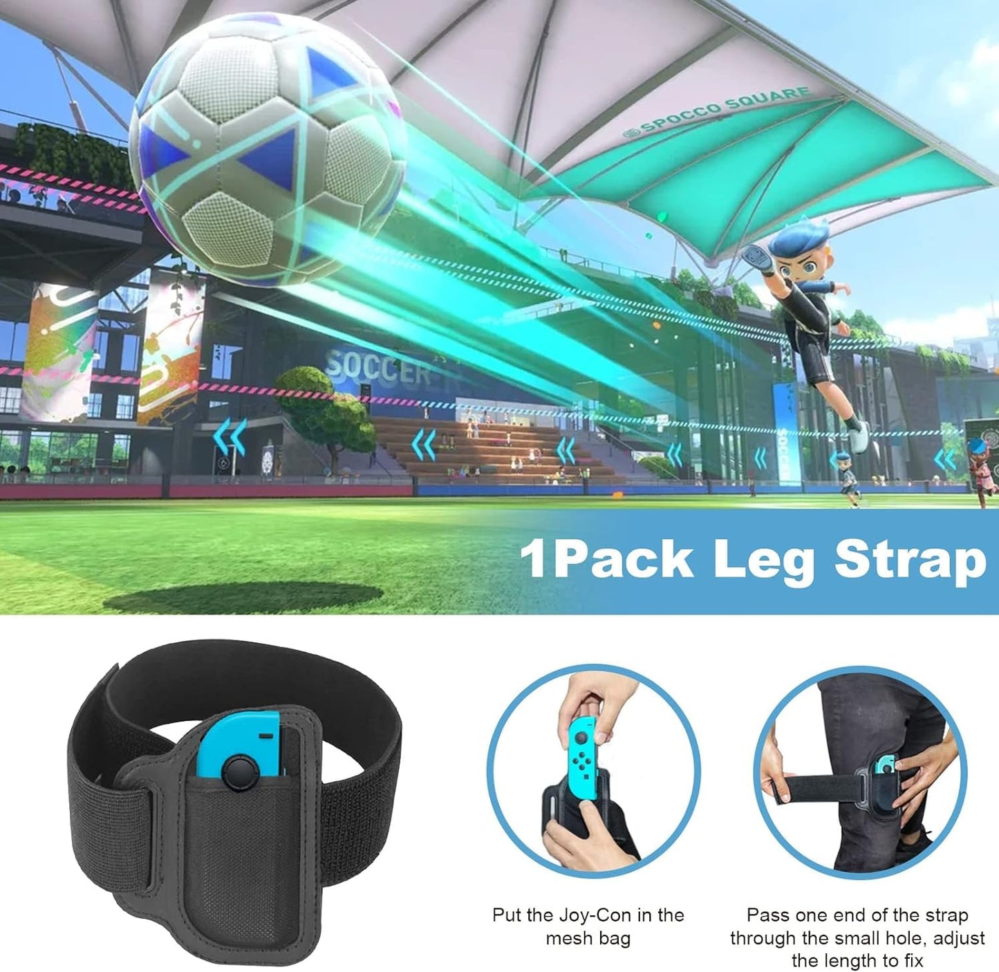 JoyHood Leg Strap for Switch/Switch OLED - Adjustable Elastic Black for Adults & Kids, Compatible with Switch Sports and Ring Fit Adventure