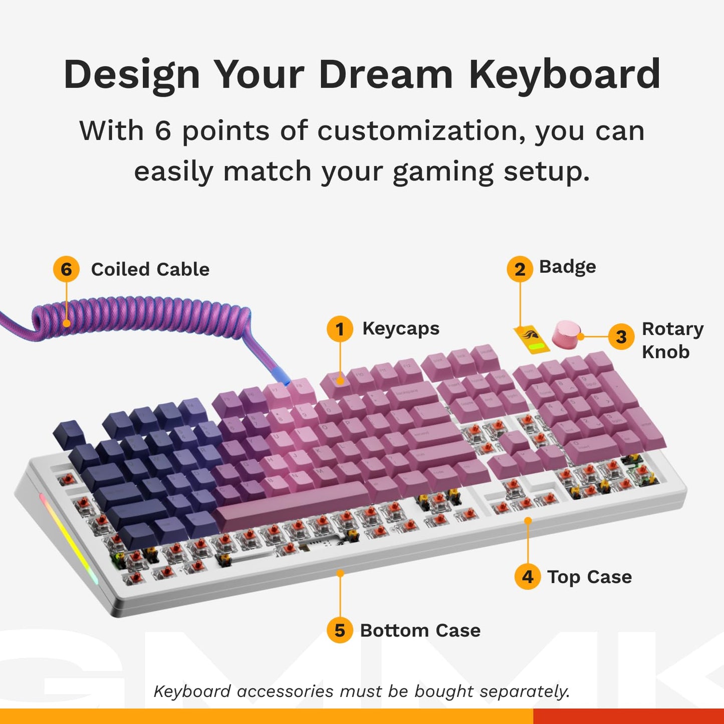 Glorious GMMK 3 Custom Mechanical Gaming Keyboard - Full Size, White, Modular Gasket System, Hotswappable Switches, ANSI