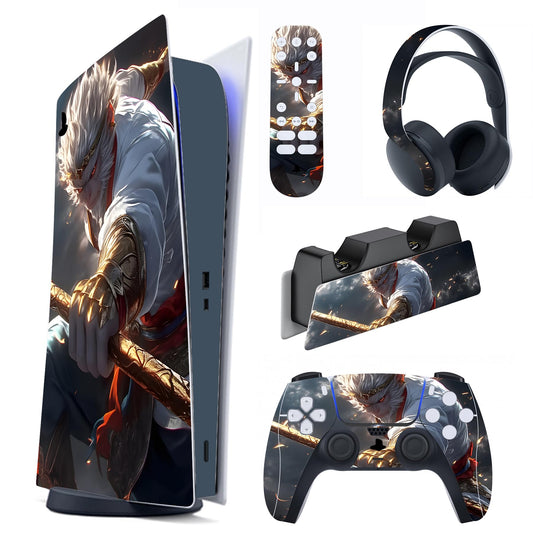 PlayVital Full Set Skin Decal for ps5 Console Digital Edition  Sticker Vinyl Decal Cover for ps5 Controller & Charging Station & Headset & Media Remote - Sage Wukong