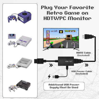 TNP N64 HDMI Adapter - Compatible with Nintendo N64, SNES, SFC - HDMI Converter for HD TVs and Monitors, Model 843354118782