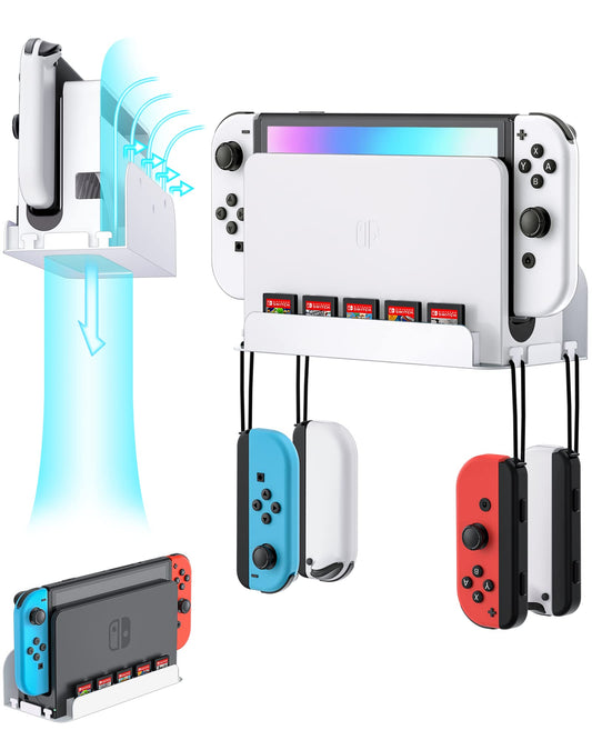ZAONOOL Wall Mount for Nintendo Switch and Switch OLED  Metal Wall Mount Kit Shelf with 5 Game Card Holders and 4 Joy Con Hanger  Safely Store Switch Near or Behind TV  White
