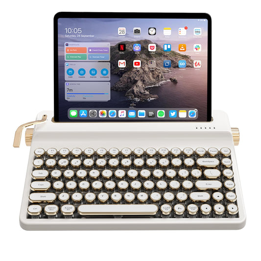 YUNZII QL75 Wireless Typewriter Hot Swap Retro Mechanical Keyboard Punk Round Keycaps RGB Backlit QMK/VIA Programmable  Multi-Device Keyboard with 2.4GHz/Type-C/BT5.0 (White  Cocoa Cream V2 Switch)