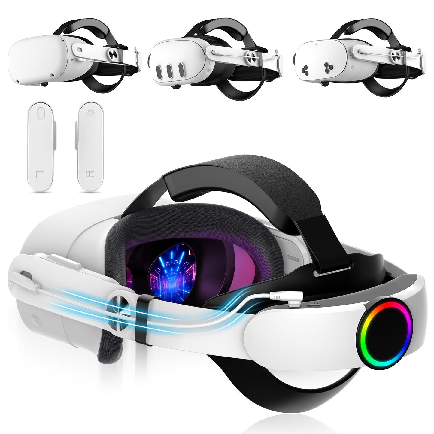 Hurra 10000mAh Head Strap with Battery Compatible with Meta/Oculus Quest 2/3/3S  20W Fast Rechargeable Elite Strap Extend 6-8H Playtime  RGB Battery Pack VR Head Strap Accessories