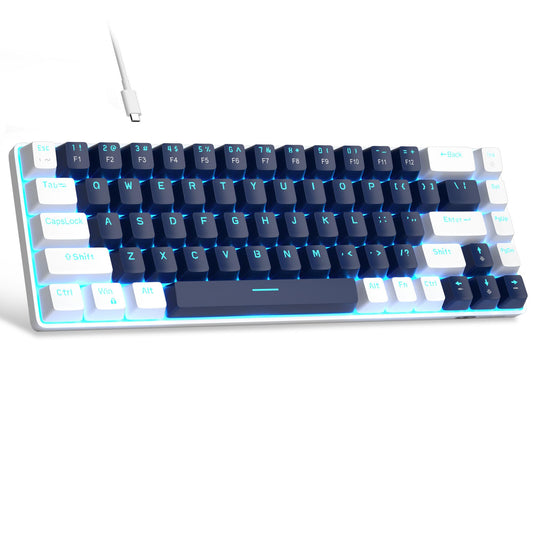 MageGee Portable 60% Mechanical Gaming Keyboard  MK-Box LED Backlit Compact 68 Keys Mini Wired Office Keyboard with Blue Switch for Windows Laptop PC Mac - Blue/White