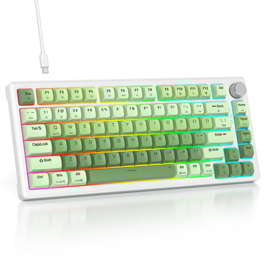 SbocKeeb 75% Green Mechanical Keyboard Gasket with Knob  Custom Wired Creamy Gaming Keyboard TKL 75 Percent Hot Swappable RGB Backlit  Pre-lubed Switch for Win/MAC  Green