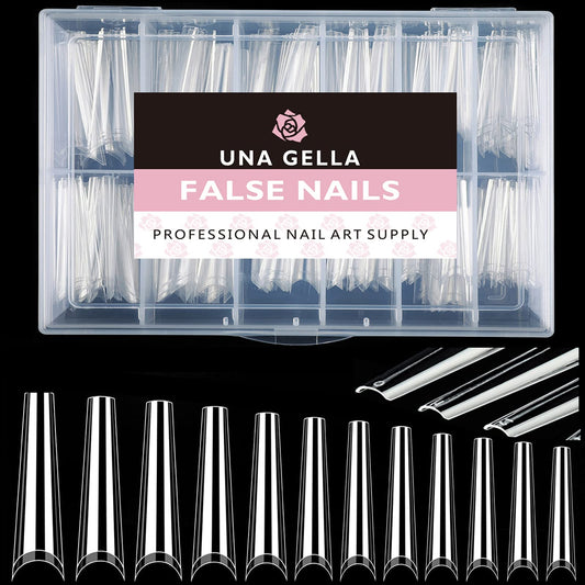 UNA gELLA coffin Nails Tips No c curve 216PcS Extra Long Nail Tips clear coffin Acrylic Nail Tips for coffin Nails clear coffin Nail Tips XXL Nail Tips coffin generic False Nails For Nail Extension Nail Art  Home DIY Salon 12 Sizes gelly Tips