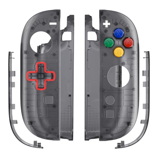 eXtremeRate Replacement Shell (D-Pad Version) with Buttons for Joycon 2  Housing Faceplate Case + Decorative Strips + ABXY Dpad for Nintendo Switch 2 Controller - Essence Version - Clear Slate Black