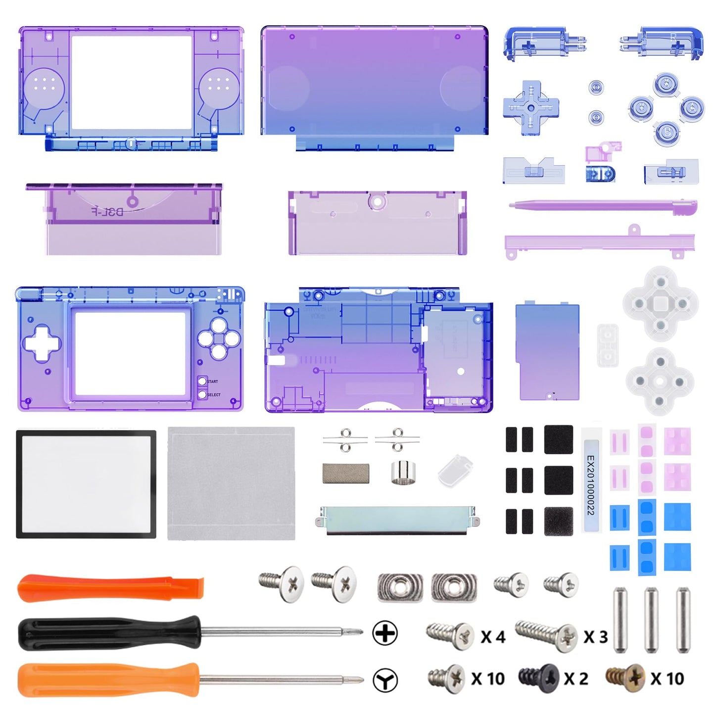 eXtremeRate DS Lite Gradient Translucent Bluebell Full Housing Shell Case, Custom Console Cover with Buttons & Screen Lens - Model DSLM5008-JY