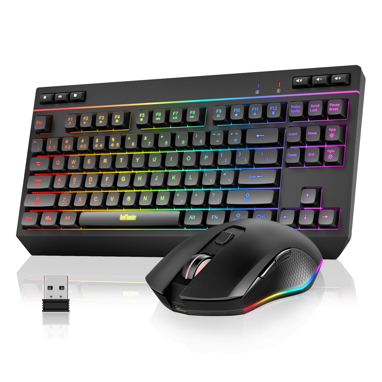RedThunder K20 TKL Wireless Keyboard & Mouse Combo, RGB Backlit, Compact, Black, Rechargeable