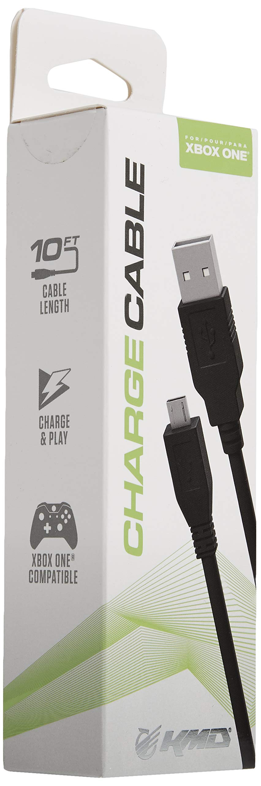 KMD Xbox One USB Controller Charge Cable - 10 ft, Black, Model KMD-XB1-3156