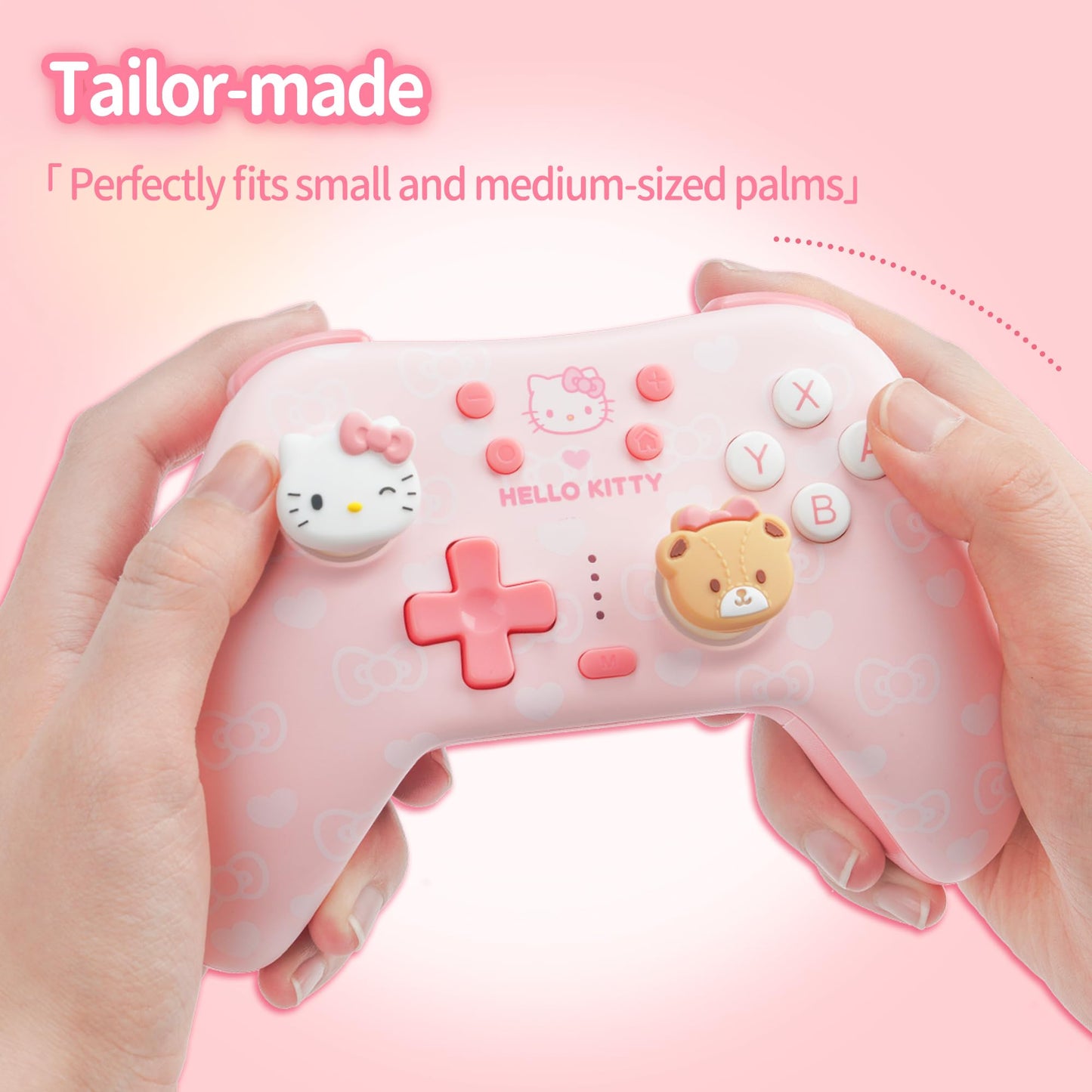 Kuitmor Pink Switch Controller - Hello Kitty Hall Effect, Wireless/Bluetooth, 1000mAh Battery, 6-Axis Gyro, Dual Vibration, Model GC1201