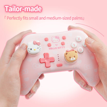 Kuitmor Pink Switch Controller - Hello Kitty Hall Effect, Wireless/Bluetooth, 1000mAh Battery, 6-Axis Gyro, Dual Vibration, Model GC1201