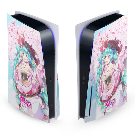 Head Case Designs Officially Licensed Hatsune Miku Sakura Graphics Vinyl Faceplate Sticker Gaming Skin Decal Cover Compatible With Sony PlayStation 5 PS5 Disc Edition Console