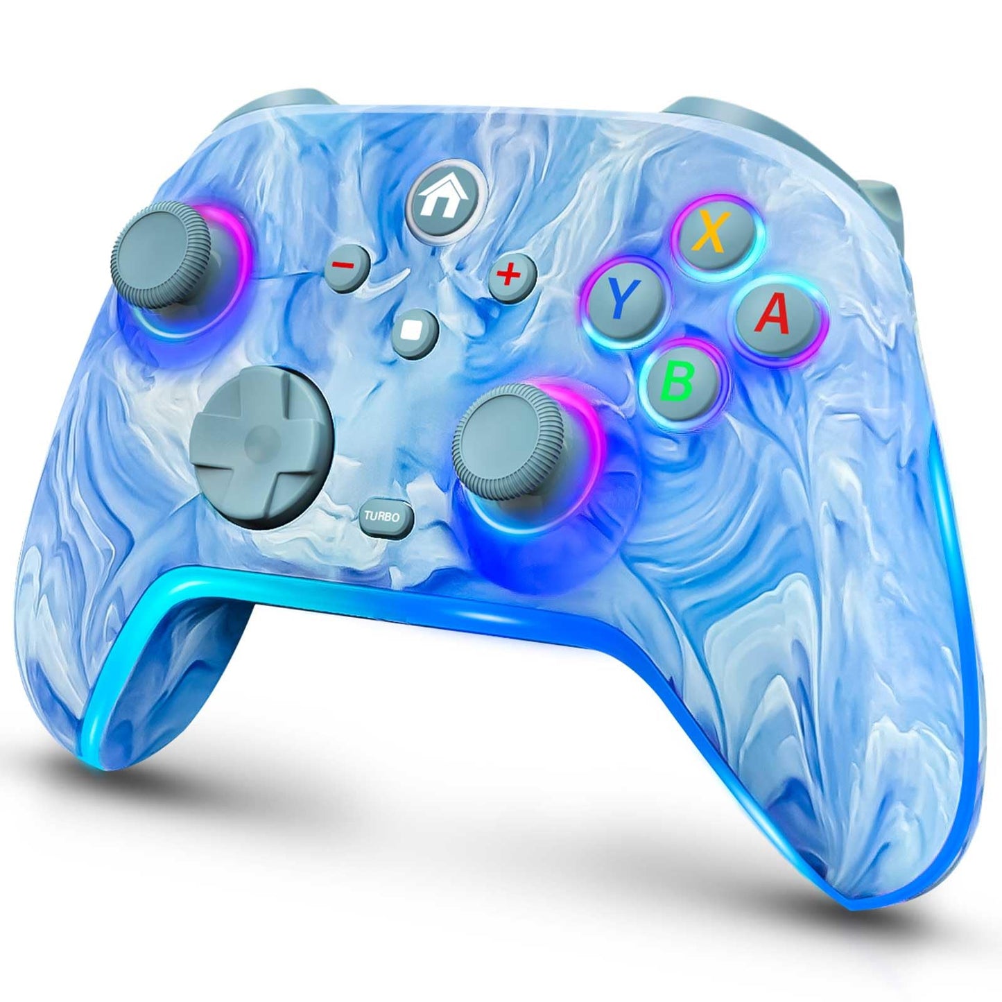 JAVRUNWOF Wireless Pro Controller for Switch - 1200mAh, RGB Lights, Programmable, Glacier Cyan