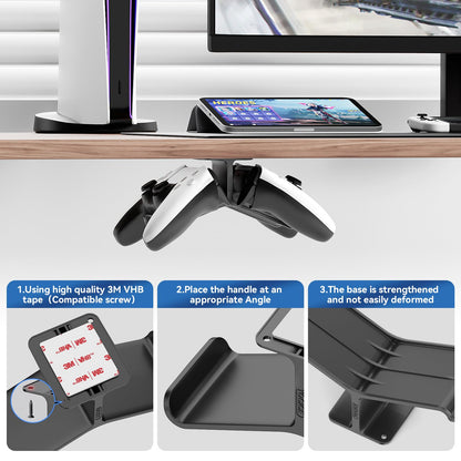 Yocice Controller Holder & Headphone Stand, Under Desk Design, Strong Double Sided Tape, Compatible with Xbox ONE, PS5, PS4, PC, Black