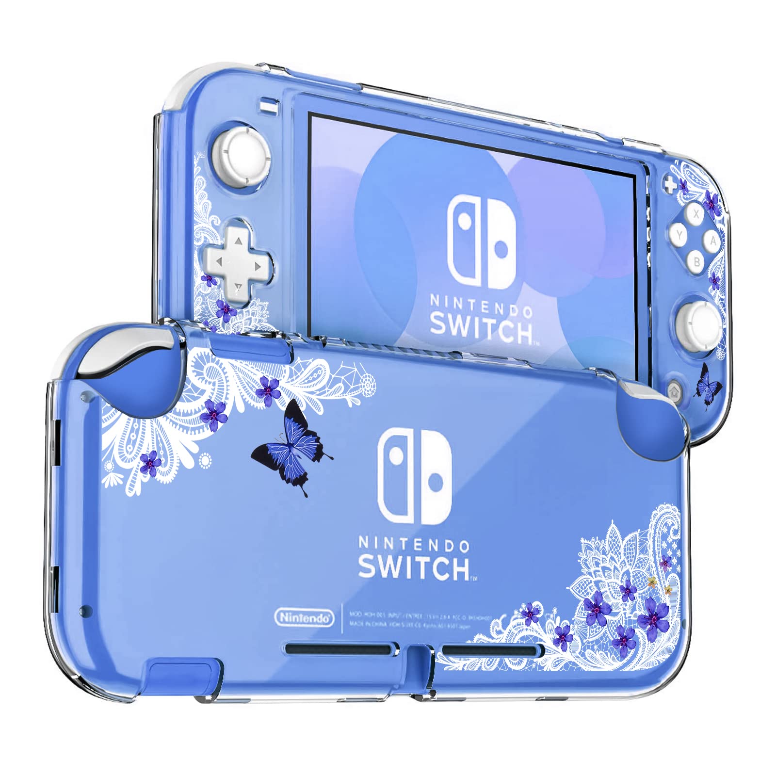 DLseego Purple Butterfly Flower Floral Switch Lite Protective Case Clear 2-Piece Split Full Wrap PC Hard Shell Anti-Scratch All-Round Protection Cover for Switch 2019 Model