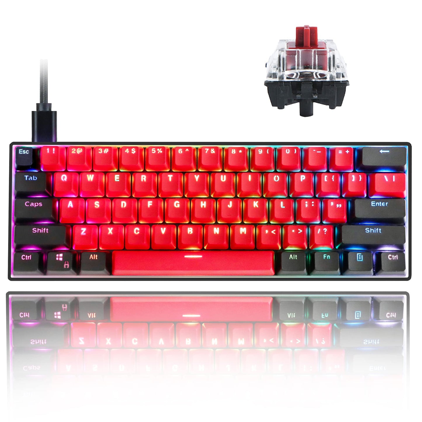 Guffercty kred SK61 60% Mechanical Keyboard, Gateron Optical Red Switch, RGB Backlit, Hot Swappable, Type-C for Win/PC/Mac