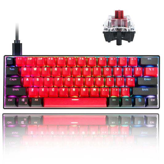 Guffercty kred SK61 60% Mechanical Keyboard, Gateron Optical Red Switch, RGB Backlit, Hot Swappable, Type-C for Win/PC/Mac