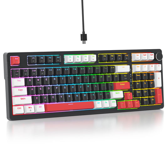 Surmen Creamy Keyboard with Number Pad  96% RGB Mechanical  Full Gasket Mounted  Hot Swappable  Custom Wired Thocky Keyboard with Knob for Office Gamers (Black)