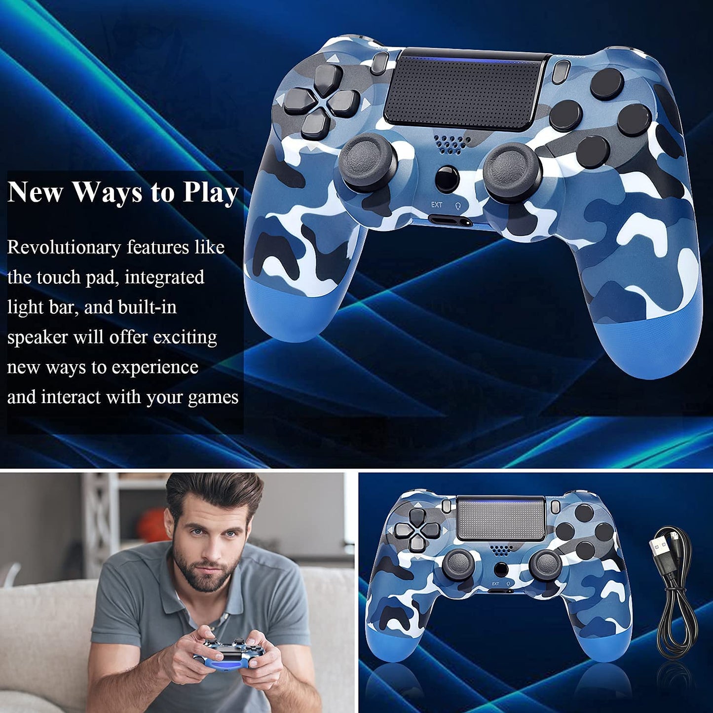 Generic 2 Pack Wireless Controllers for P-4 - Joystick/Gamepad, Camo Blue & Camo Red, Includes Charging Cable
