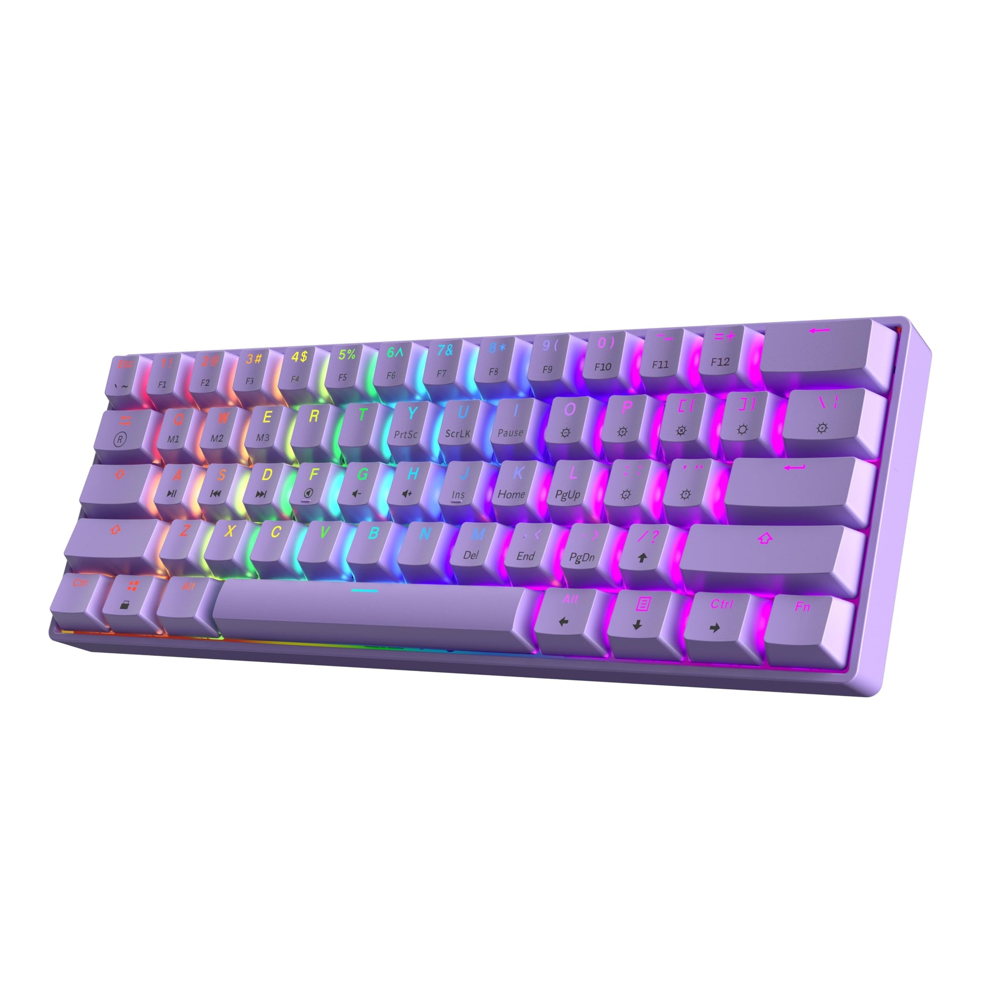 HK GAMING GK61 60% v3 | Hotswap Mechanical Gaming Keyboard | 61 Keys Multi Color RGB LED Backlit for PC/Mac Gamer | US Layout (Lavender  Cherry Mx Speed Silver)