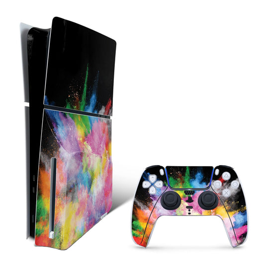 MightySkins Skin Compatible with Playstation 5 Slim Disk Edition Bundle - Paintsplosion | Protective  Durable  and Unique Vinyl Decal wrap Cover | Easy to Apply | Made in The USA