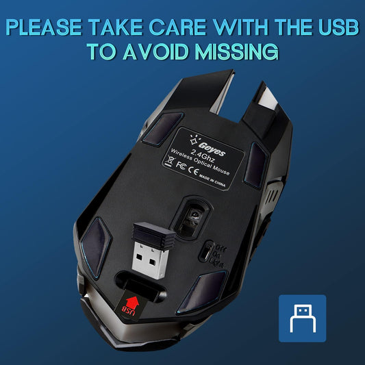 VEGCOO Wireless Gaming Mouse C9BK, Rechargeable, Silent Click, LED Lights, Black