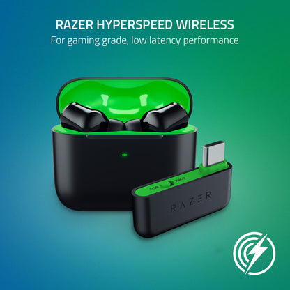Razer Hammerhead HyperSpeed Wireless Gaming Earbuds - ANC, Bluetooth 5.2, 30 Hr Battery, Black, Model RZ12-03820200-R3U1