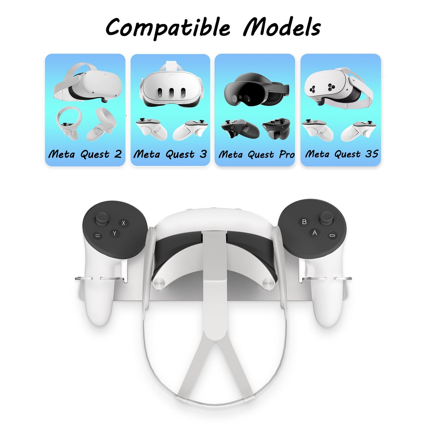 ZHGM VR Wall Mount for Meta Oculus Quest 3/2/Pro/Rift-S - Silver Aluminum Holder, Space-Saving Design, Model YQS3-1