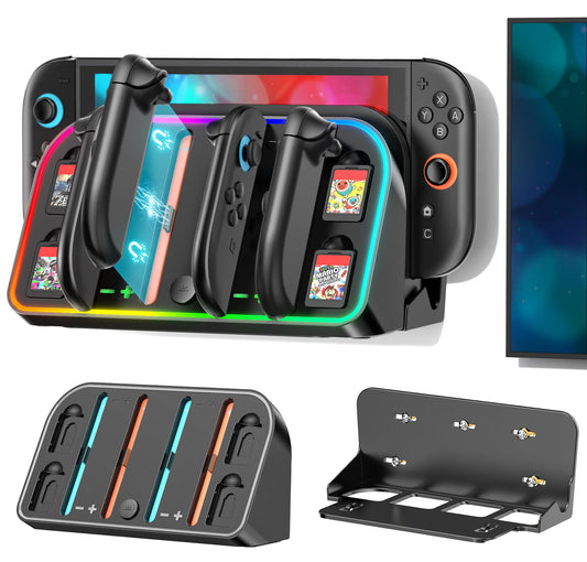 Switch 2 Wall Mount Charging Dock for 2025 Joycon 2  Wall Mount Kit Shelf for Nintendo Switch 2 Accessories  RGB Charger Dock Station with 4 Game Storage Holder for Nintendo Game Console Holder Stand