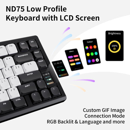 OOCTPK Wireless Mechanical Gaming Keyboard - Chilkey ND75 LP, Bluetooth/2.4G/USB-C, RGB Custom, UltraThin, Black