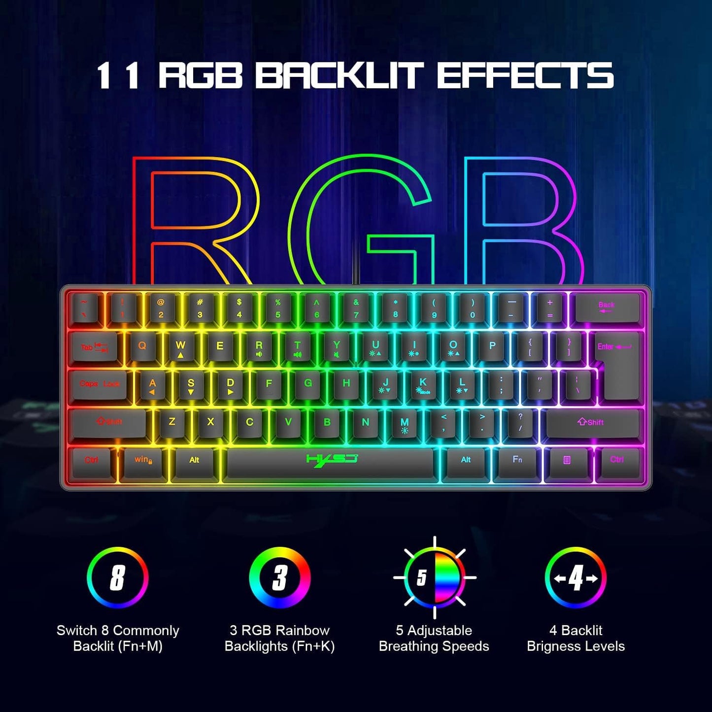 SELORSS Gaming RGB Keyboard & Mouse Combo - 61 Keys USB Wired, 6400 DPI, Compact Design, CV-combo for PC, PS4, Nintendo Gamers