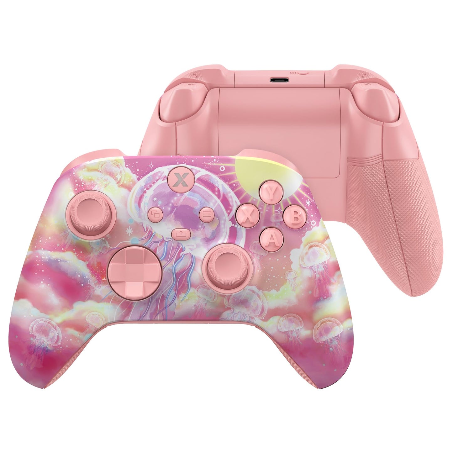 eXtremeRate ASR Version Performance Rubberized Full Set Shell Buttons for Xbox Series X/S  Redesigned Grip Diamond Texture Handles Backplate Case for Xbox Core Controller - Pinky Jellyfish Heaven