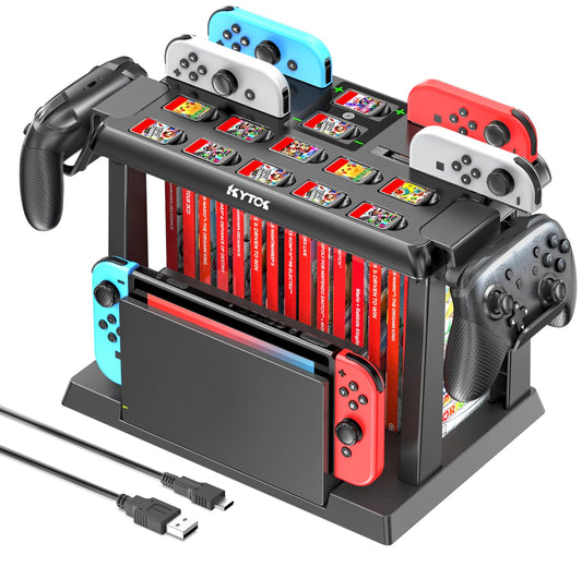 Switch games Organizer Station with controller charger  charging Dock for Nintendo Switch & OLED Joycons  Kytok Switch Storage and Organizer for games  TV Dock  Pro controller  Accessories Kit Storage