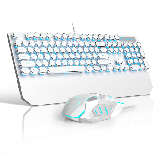 Retro Typewriter Keyboard and Mouse Combo  Cute White Keyboard with Linear Red Switches  Full Size Wired Mechanical Gaming Keyboard  Cool Light Up Keyboard and Mouse for Gaming Work Mac PC Windows