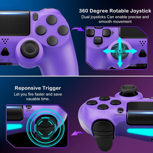 Wireless PS4 Controller 2 Pack - 6-Axis Motion Sensor, Touch Pad, Purple & Camo Blue