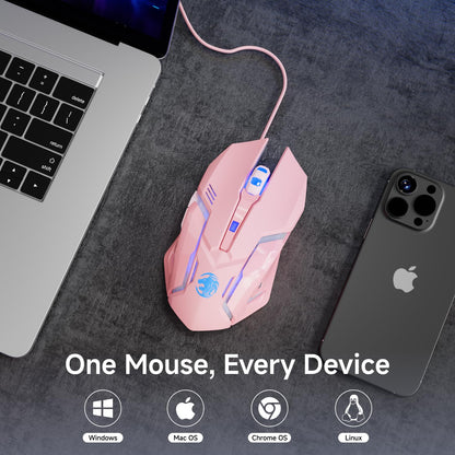 SEUNKWANG G3 Wired Gaming Mouse - 2400 DPI, 6 Macro Buttons, Metal Base, Pink