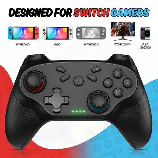 Nonbliep Wireless Controller for Nintendo Switch & PC, Dual Vibration, Bluetooth, 2-Pack, Black