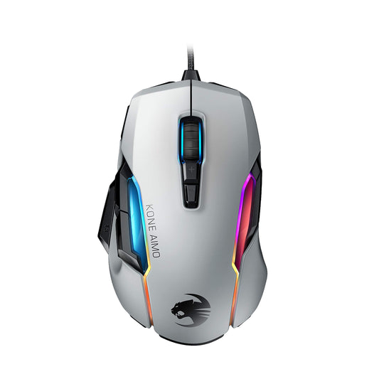ROCCAT Kone AIMO Remastered Gaming Mouse - Optical, RGB, 23 Keys, 16,000 DPI, Ergonomic, Silver, Model ROC-11-820-WE